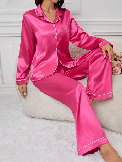 Silky Satin Button-Up Pajama Set