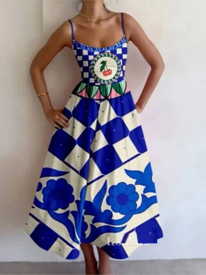 Fish & Shrimp Print Maxi Dress