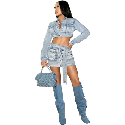 Indigo Muse Denim Mini Skirt Set