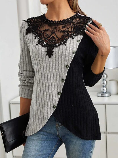 Lace Echo Cross-Hem Knit Top