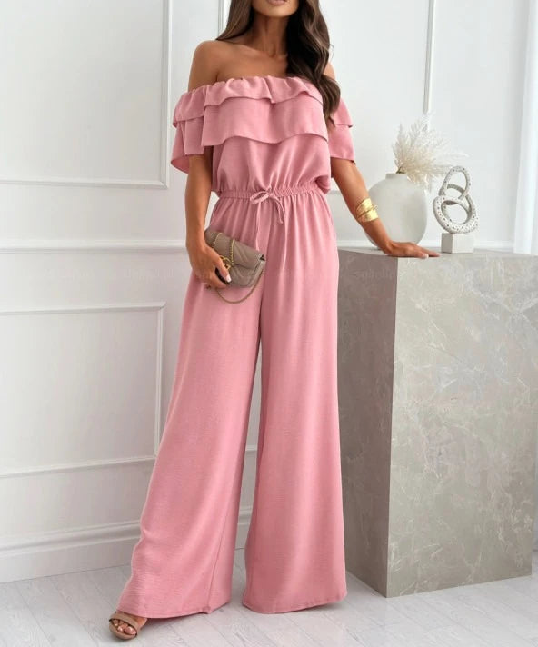 Off-Shoulder Frill Hem Jumpsuit