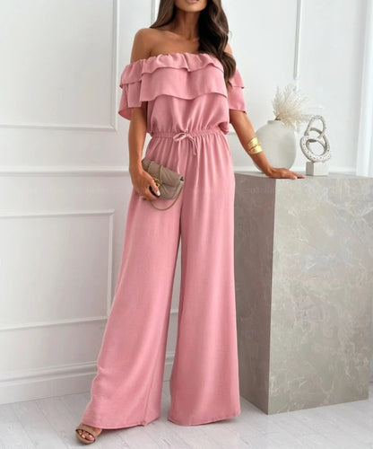 Off-Shoulder Frill Hem Jumpsuit