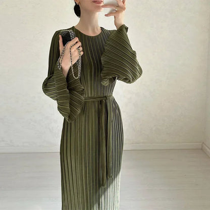 Spring Grace Pleated Belted Dress