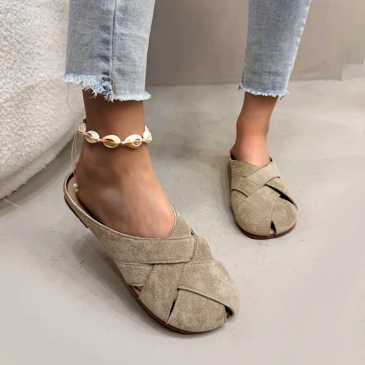 Retro Crossover Flat Mules for Women