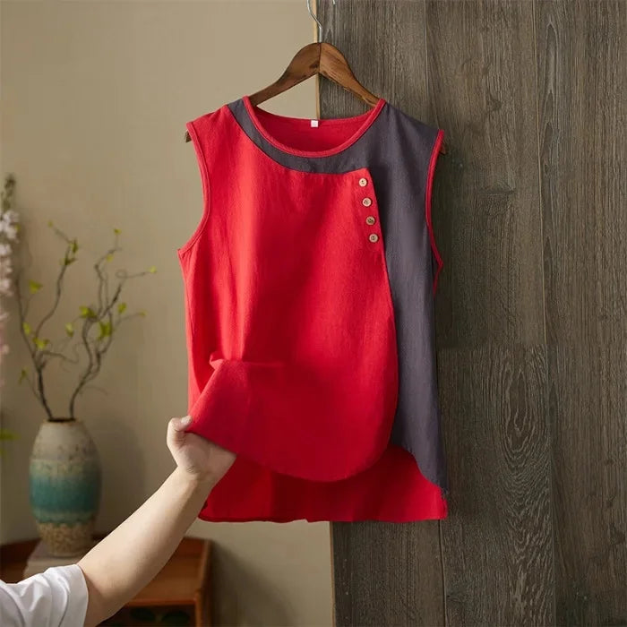 Asymmetric Cotton Linen Top