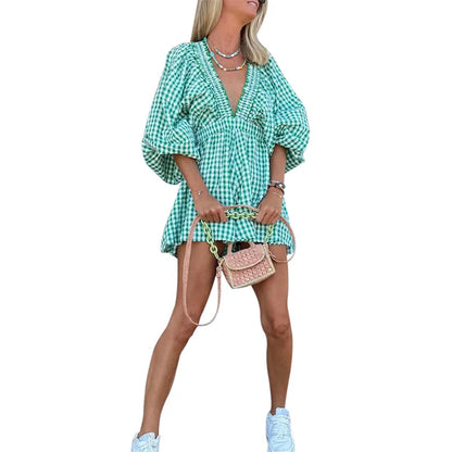 Plaid Charm V-Neck Summer Romper