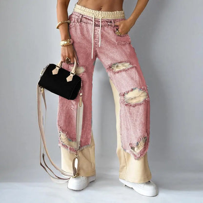 Ripped Drawstring Waist Sweatpants Jeans