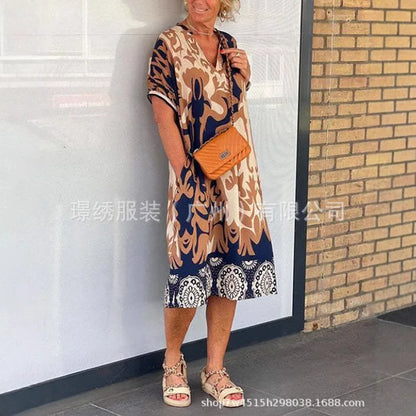 Elegant Floral Print V-Neck A-Line Dress