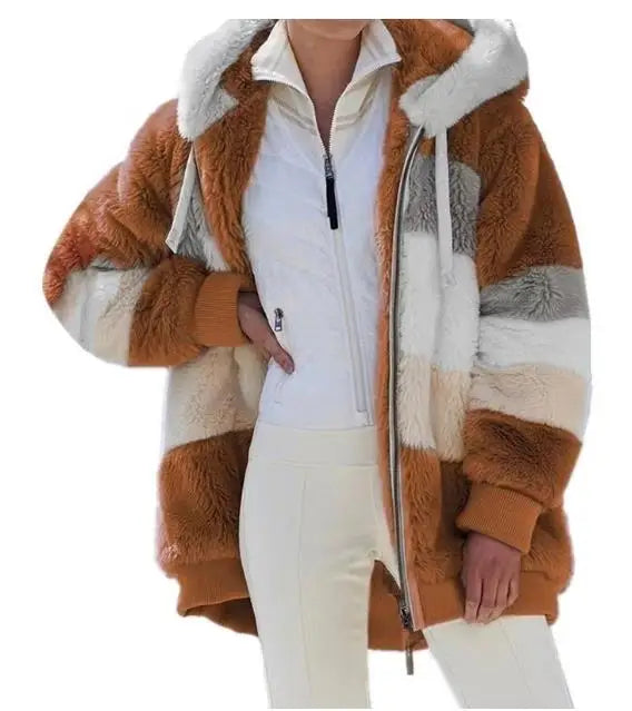 Hooded Plush Coat — Stylish Warm Zip-Up