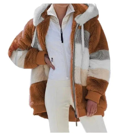 Hooded Plush Coat — Stylish Warm Zip-Up