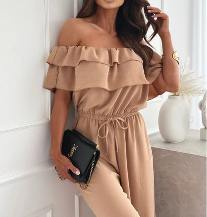 Off-Shoulder Frill Hem Jumpsuit