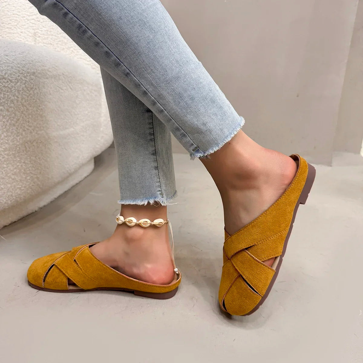 Retro Crossover Flat Mules for Women
