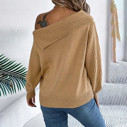 Sultry Draped Shoulder Knit Sweater