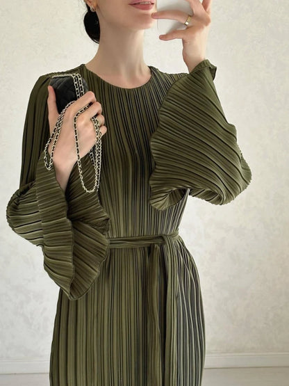 Pleated Flare Sleeve Maxi Dress