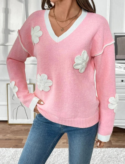 Blossom Touch V-Neck Knit Sweater
