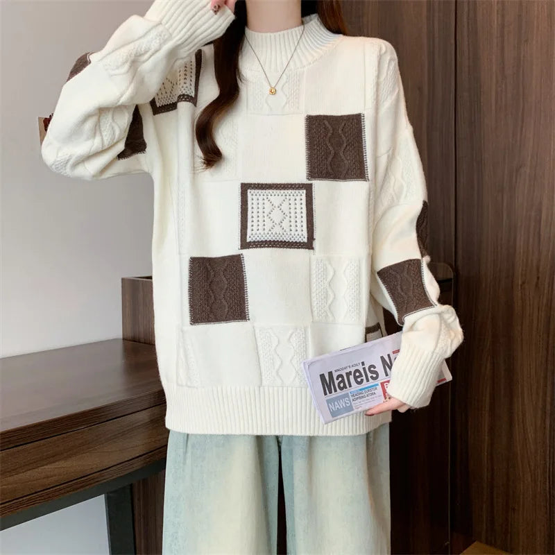 Loose Fit Color Block Knit Sweater