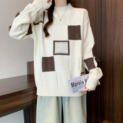 Loose Fit Color Block Knit Sweater