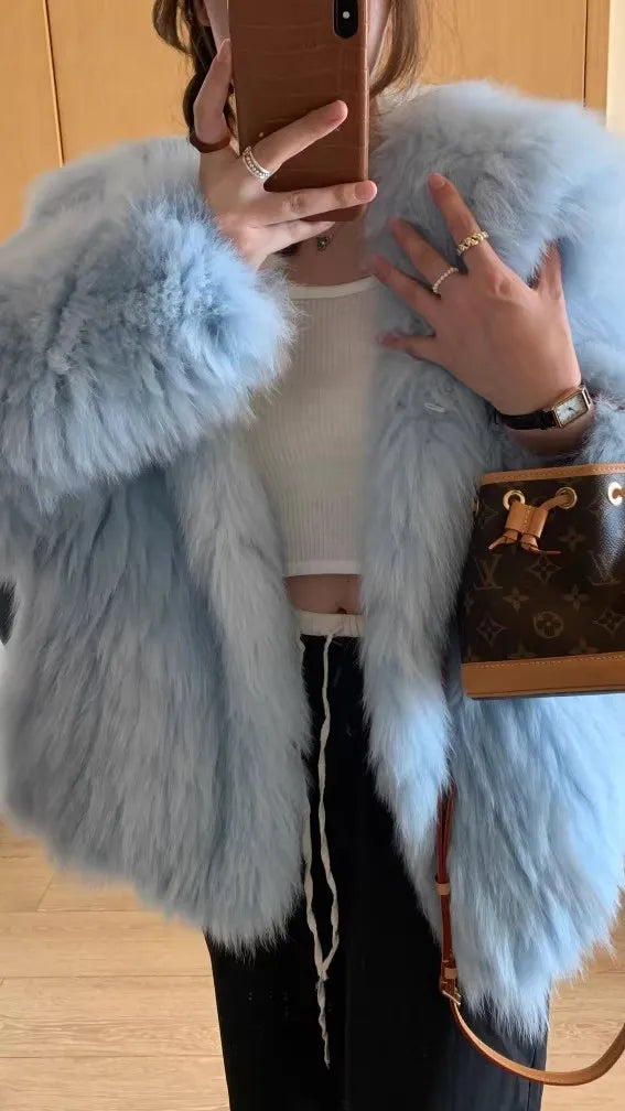 Navy Collar Faux Fur Jacket