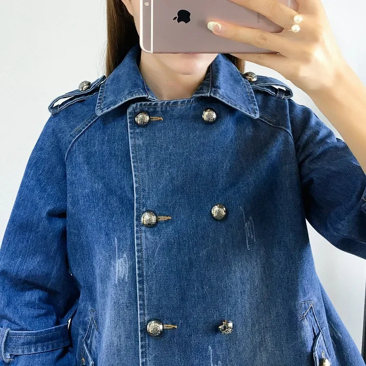 Cape Luxe Double-Breasted Denim Coat