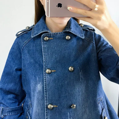 Cape Luxe Double-Breasted Denim Coat