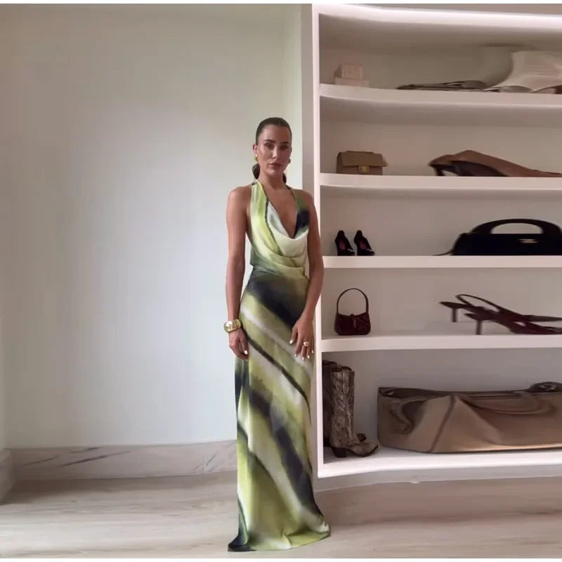 Chic Tie-Dye Backless Lace-Up Dress