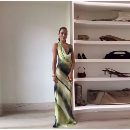 Chic Tie-Dye Backless Lace-Up Dress