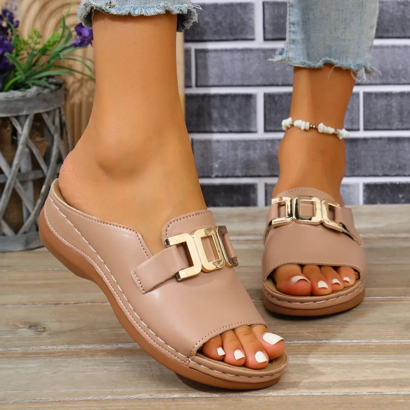 Summer Stride Chunky Wedge One-Shoulder Slippers