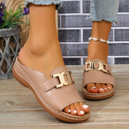 Summer Stride Chunky Wedge One-Shoulder Slippers
