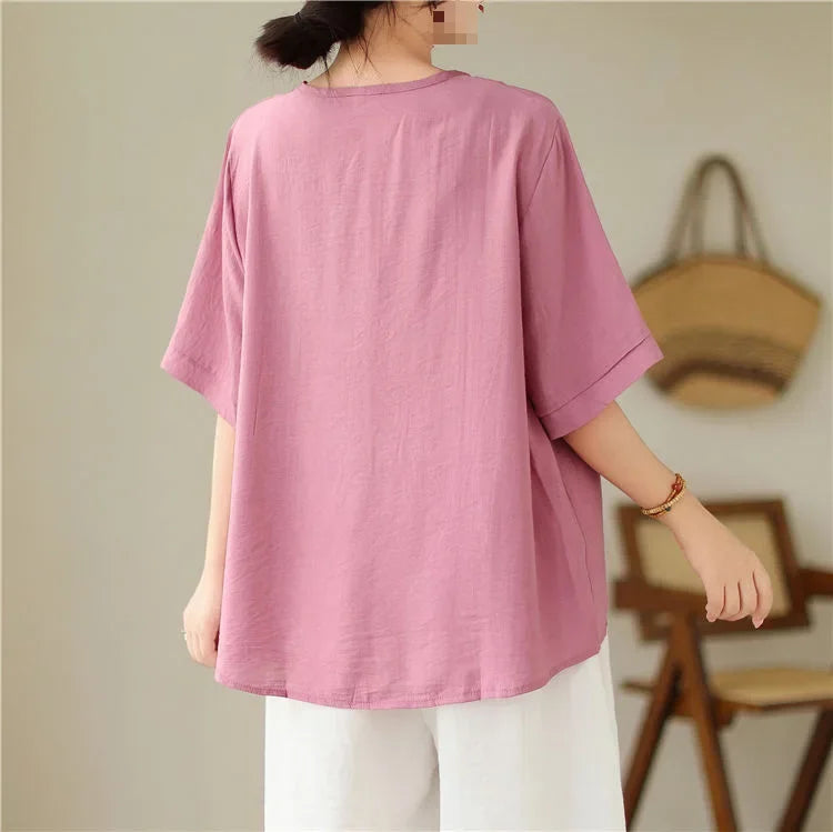 Lotus Whisper Embroidered Tea Blouse