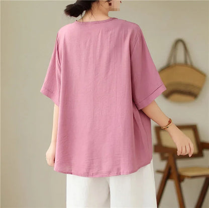 Lotus Whisper Embroidered Tea Blouse