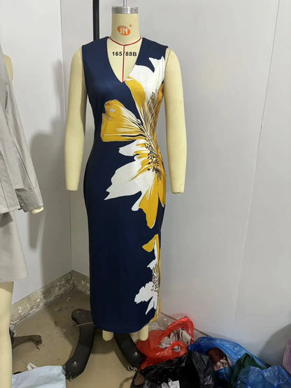 Bloom Elegance V-Neck Maxi Dress