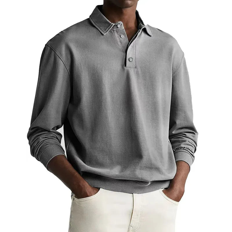 Men’s Long Sleeve Business Casual Cotton Polo
