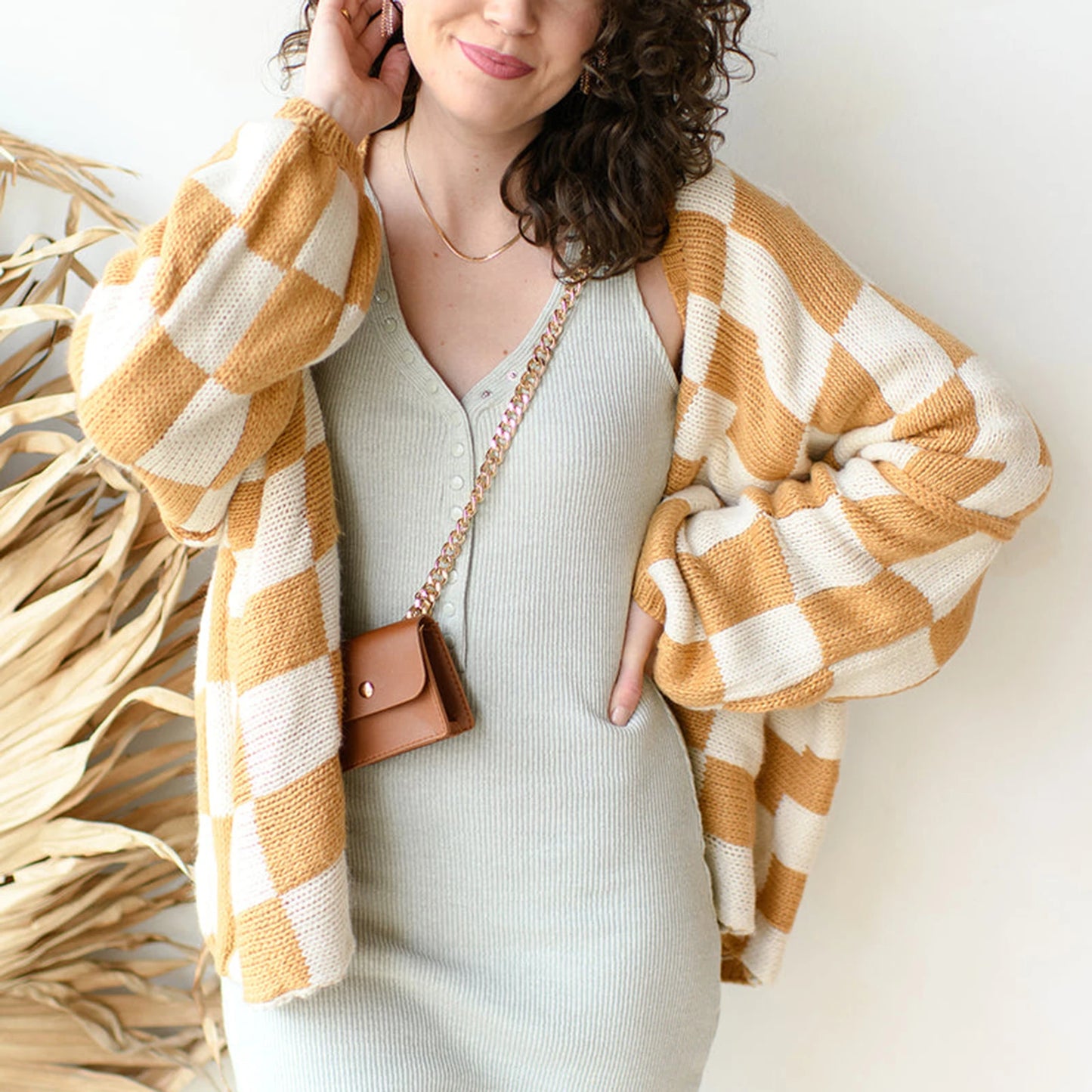 Plaid Ease Oversized Open Front Cardigan