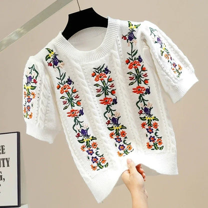 Embroidered Grace Puff Sleeve Knit