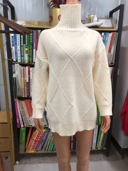 High Collar Sweater  Pure Color Diamond