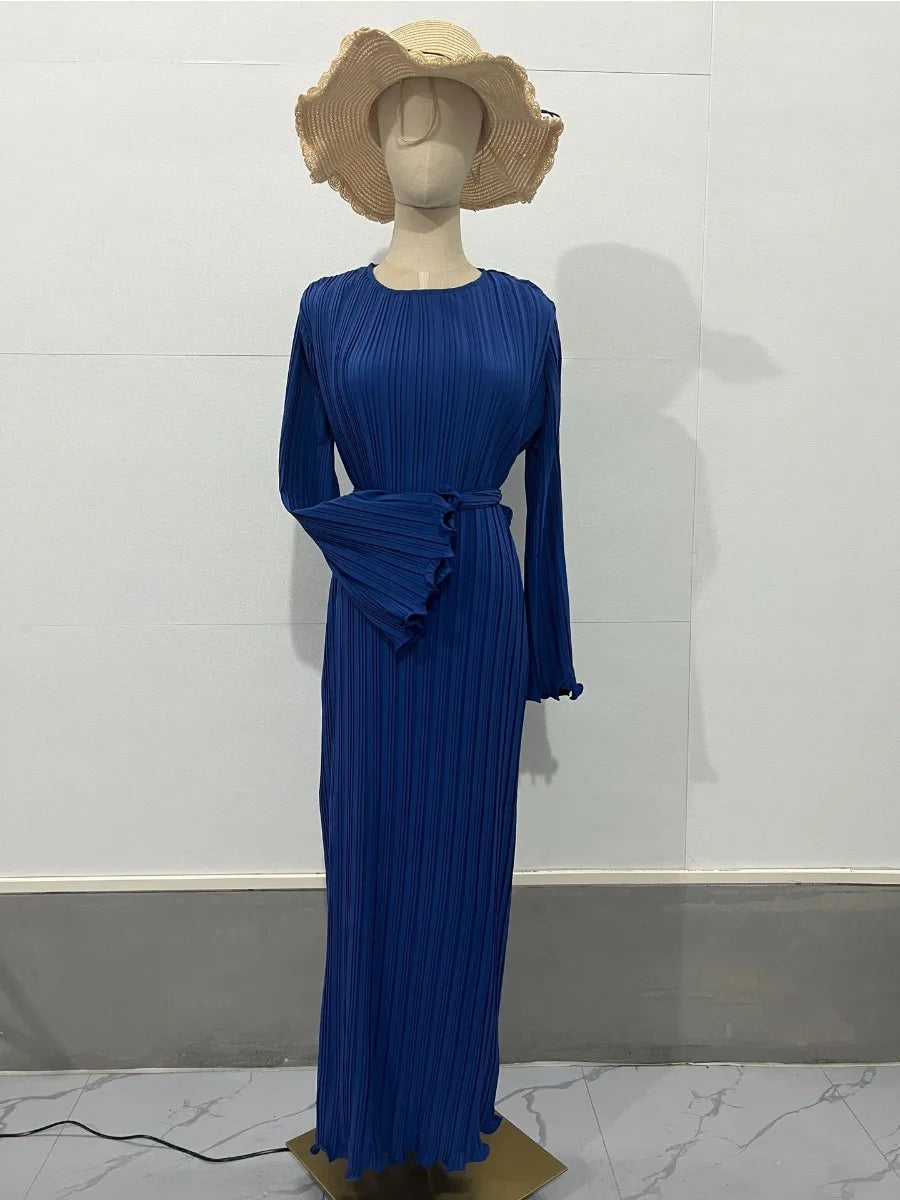 Pleated Flare Sleeve Maxi Dress