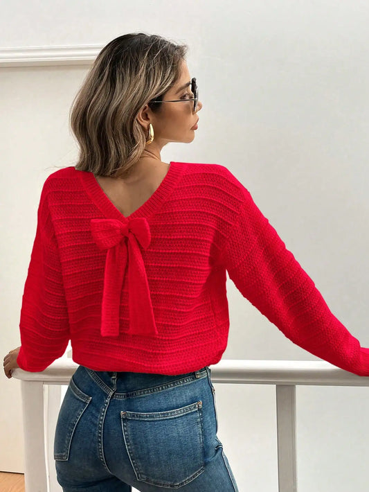 Elegant Bow Detail Shoulder Sweater