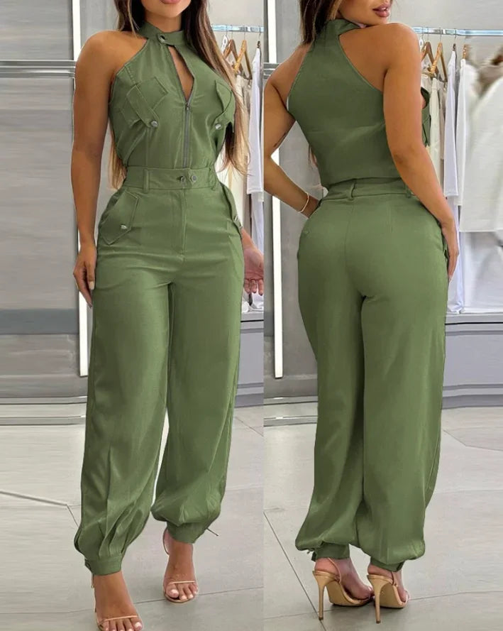 Chic Sleeveless Cargo Two-Piece Set