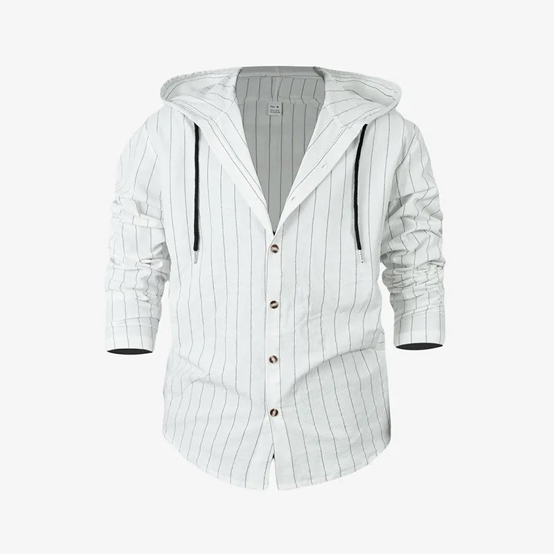 Striped Hooded Linen Shirt
