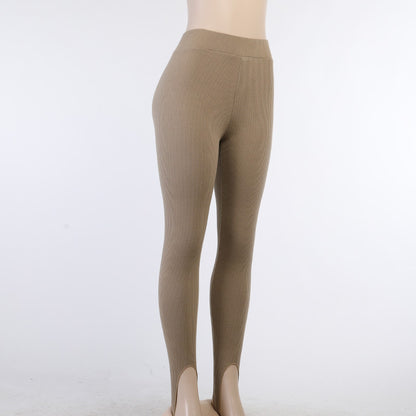 Beige Ribbed Knit Leggings