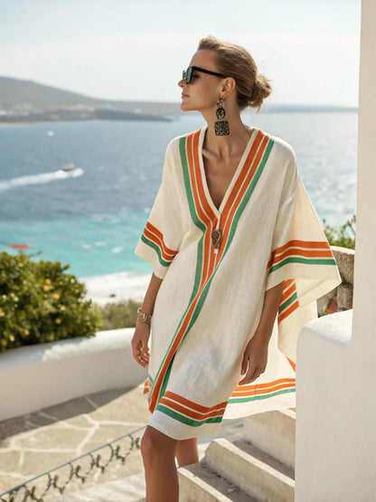 Coastal Bloom V-Neck Holiday Dress