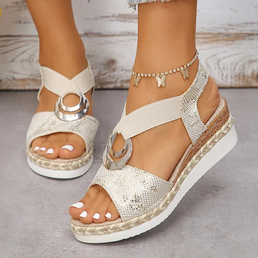 Snake Print Wedge Gladiator Sandals