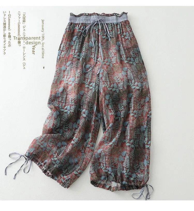 Cotton Linen Printed Slim Fit Pantss