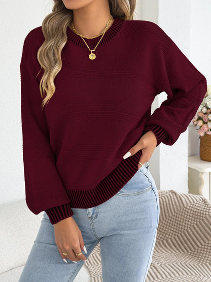 Autumn Winter Striped Lantern Sleeve Sweater