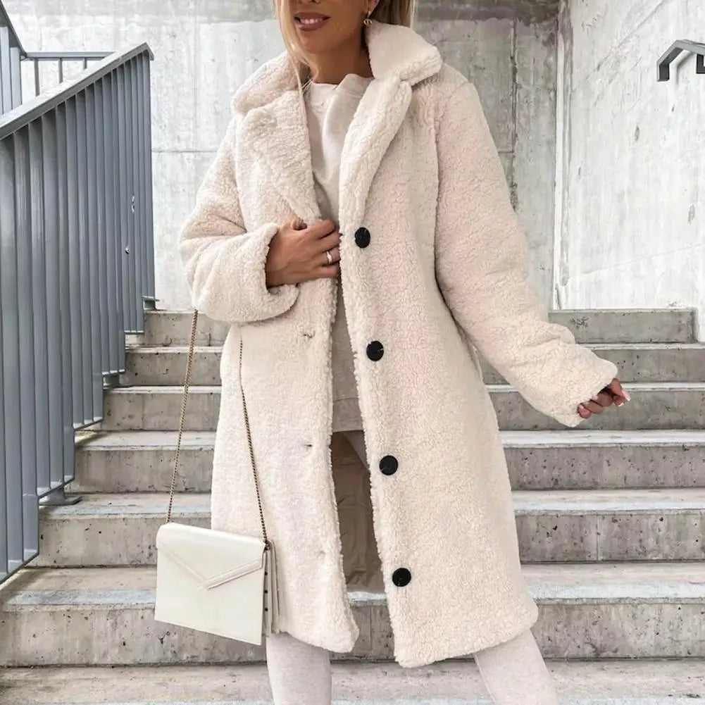 Long Plush Windproof Trench Coat
