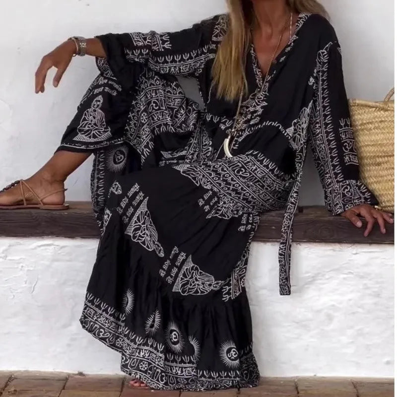 Boho Spirit Ethnic Print Maxi Dress