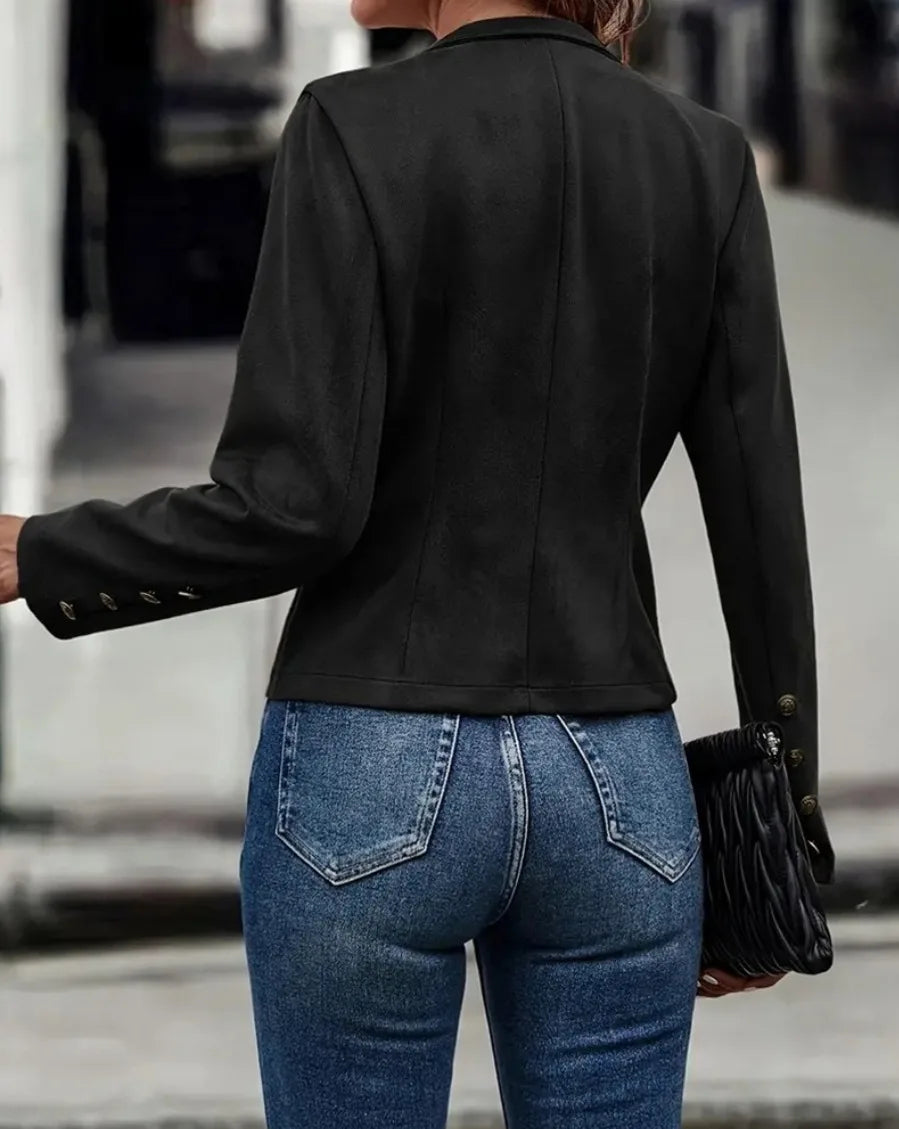 Chic Double-Breasted Black Coat