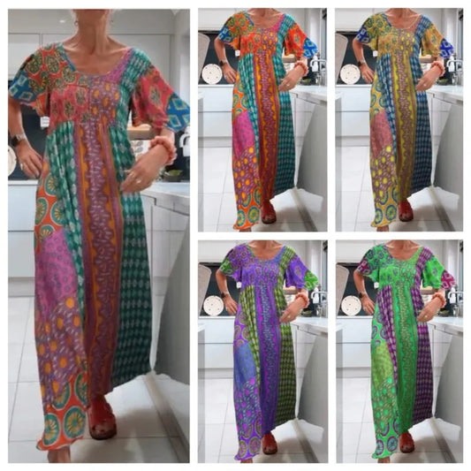 Boho Grace Retro V-Neck Dress