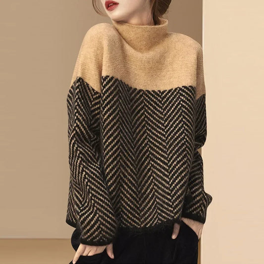 Cozy Hue Contrast Turtleneck Sweater
