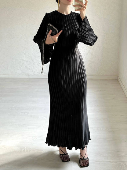 Pleated Flare Sleeve Maxi Dress